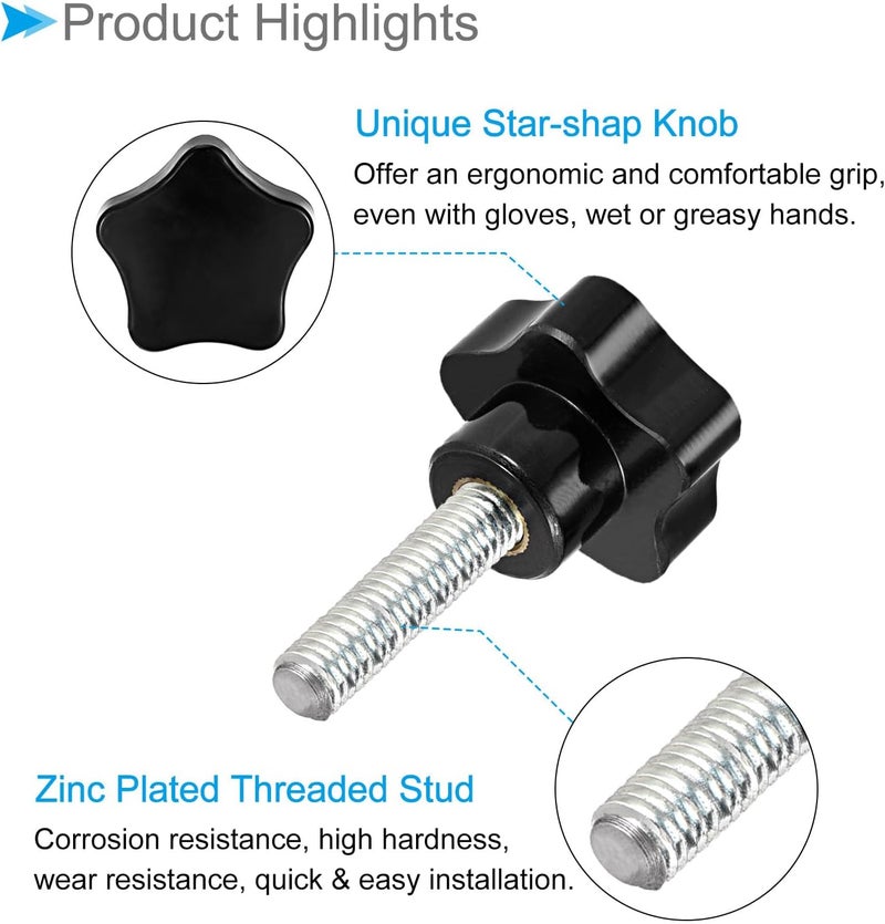 CoCud Star Clamping Knobs, M10 x 45mm Male Thread 38mm Head, Plastic Thumb Screw Grip Hand Knobs Threaded Bolt Black - (Applications: for Lathe Machinery), 2-Pieces - Image 4